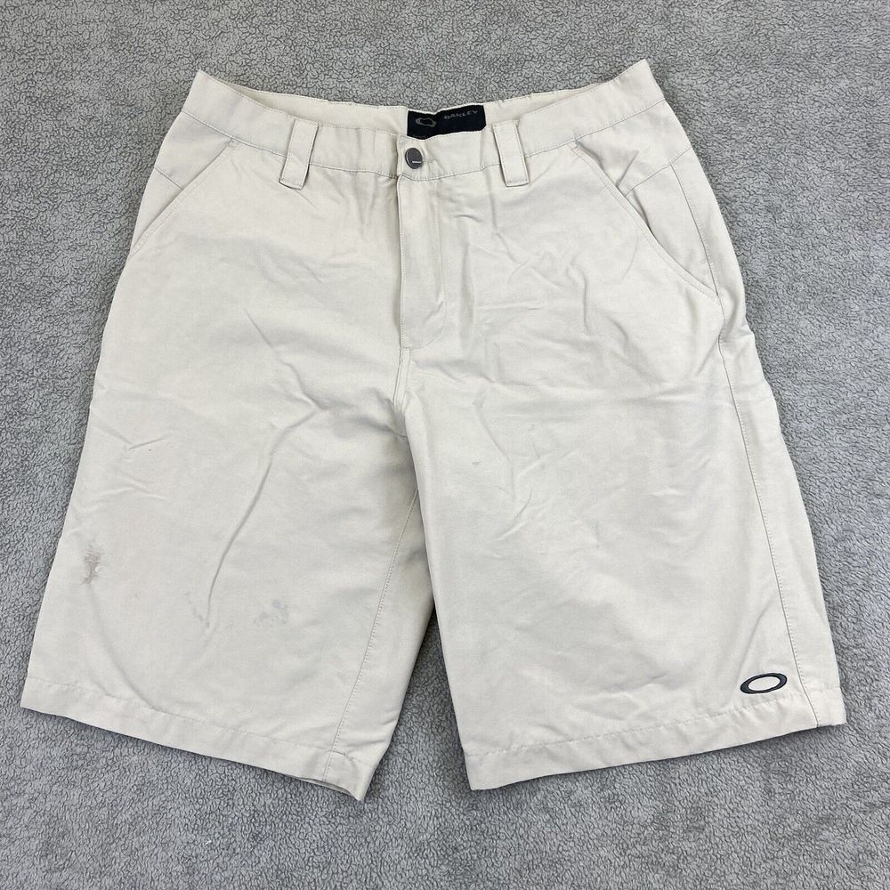 Mens Oakley Shorts Size 33W Beige Lightweight Golf‎ 10.5" FLAWS